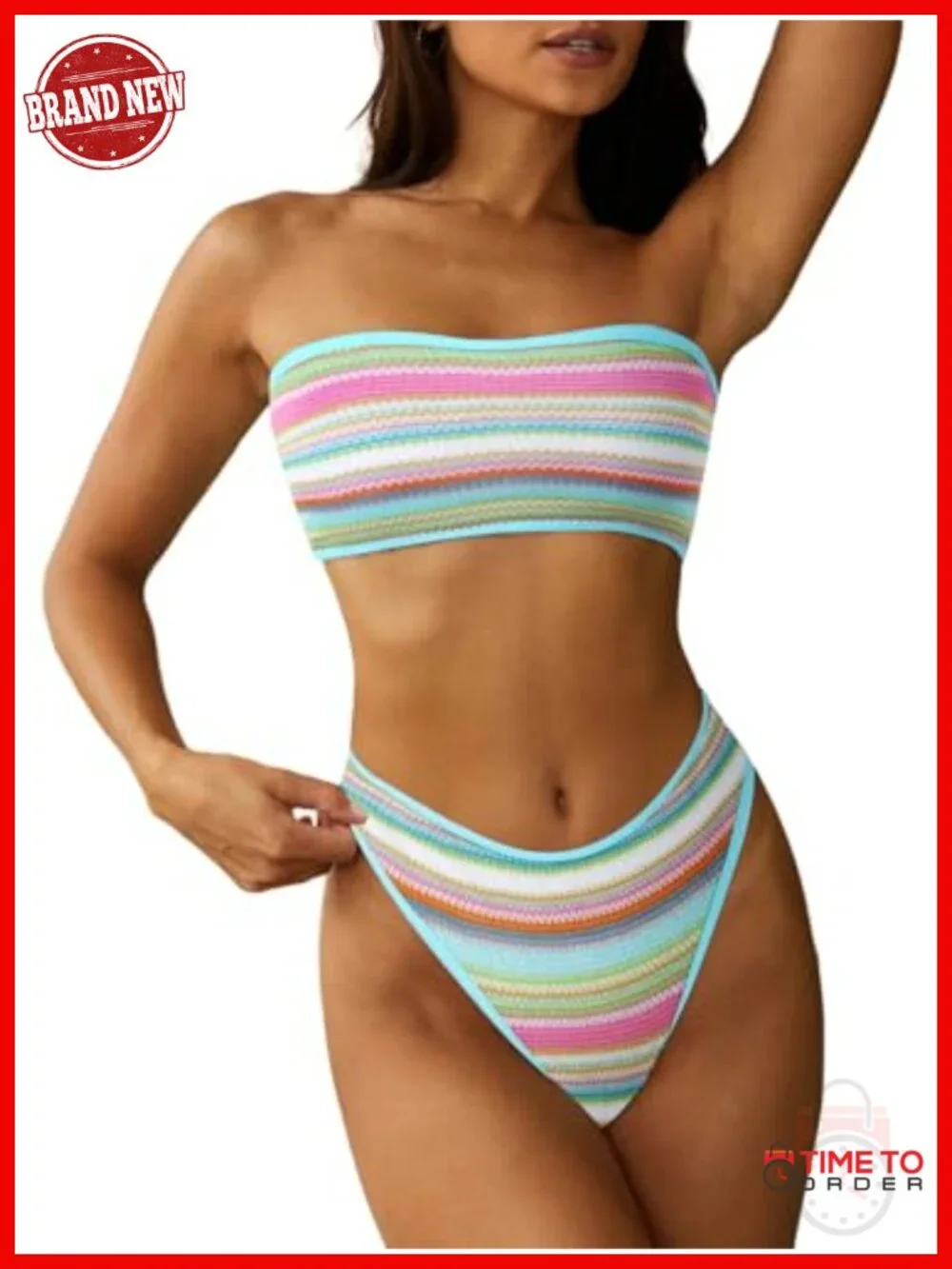 Women's Strapless Bandeau Bikini 2 Piece Swimsuit Lace Up Cheeky